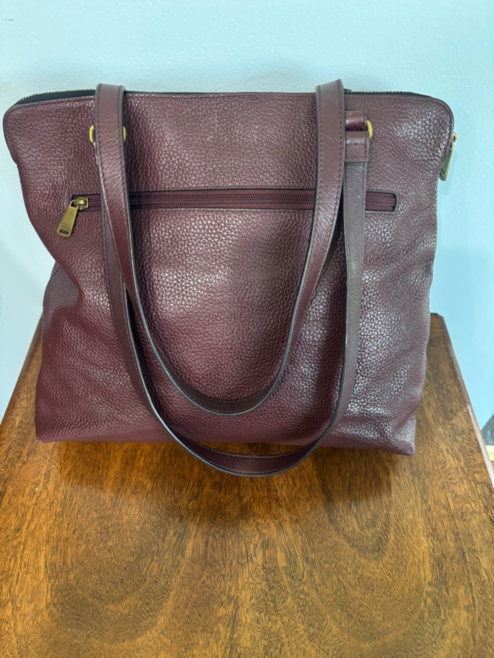 Fossil Kinley Leather and Suede Shopper Tote in Claret Red with gold hardware - Picture 3 of 14
